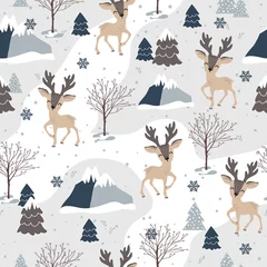 Foto op Plexiglas Baby hert Kerst naadloze patroon met rendieren achtergrond, Winter patroon, inpakpapier, opvulpatronen, winter groeten, webpagina-achtergrond, Kerstmis en Nieuwjaar wenskaarten