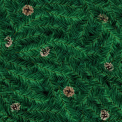 Christmas seamless pattern with green fir branches background, Winter pattern, wrapping paper, pattern fills, winter greetings, web page background, Christmas and New Year greeting cards