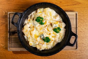 Italian gnocchi with four cheese sauce.