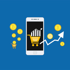 Mobile bitcoin wallet application, app template with flat design style for smartphones, PC or tablets.Can be used for workflow layout template, banner, marketing, infographics.