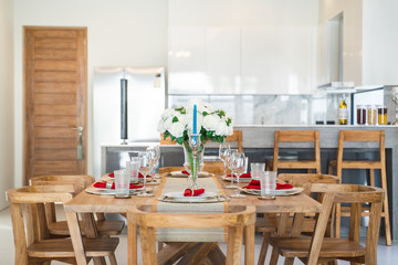 spacious open plan living room and dining area
