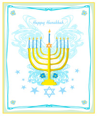 Hanukkah Greeting card. Hanukkah menorah candles.