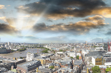 London, United Kingdom. Aerial city view at dusk