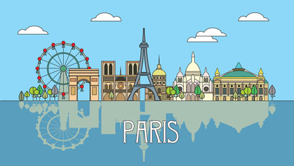 Naklejka premium Paris colorful line art 3