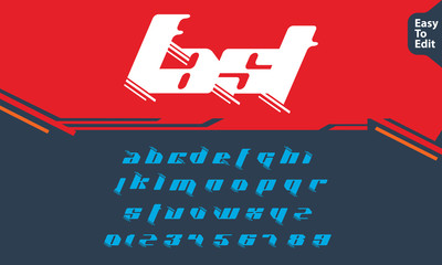 sport style font type. fast speed, futuristic, technology, future alphabet. letters and numbers forracing logo design. modern minimalistic vector typeface