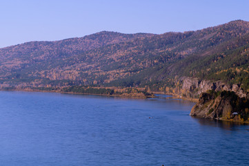 Yenisei river and mountains in autumn
