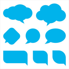 Text bubbles, vector illustrations. The cartoon stickers isolated on the white background. Set of bubble templates for text messages with different shapes. 