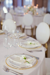 Beautiful table setting with white flowers