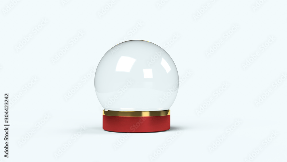 Fototapete 3d rendering. Empty snow globe with red and gold color on white isolated background.