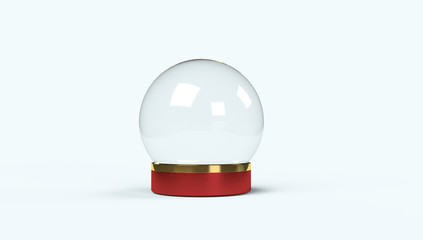 3d rendering. Empty snow globe with red and gold color on white isolated background.
