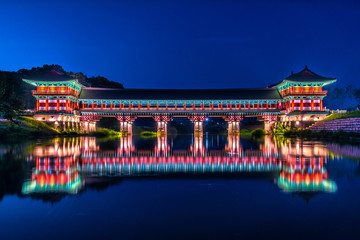 Woljeonggyo Bridge at dusk in the city of Gyeongju, South Korea. - obrazy, fototapety, plakaty