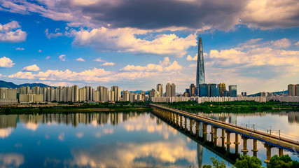 Seoul City Skyline at Han river ,South korea.