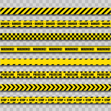 Police Warning Line. Yellow And Black Barricade Construction Tape On Transparent Background. Vector illustration. EPS 10