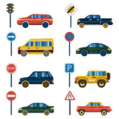 cartoon cars in flat style, vector collection