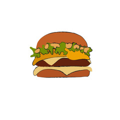 vector light bread Burger with chop cheese and green salad leaf