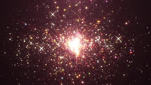 Abstract red tunnel in space with particles and stars. Tunnel in universe red dust with stars on black background. Fast Motion Energy Tunnel.  VJ Seamless loop. 4k