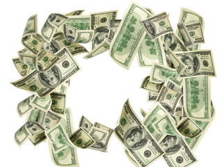 Us dollar. American money, falling cash. Flying hundred dollars isolated.