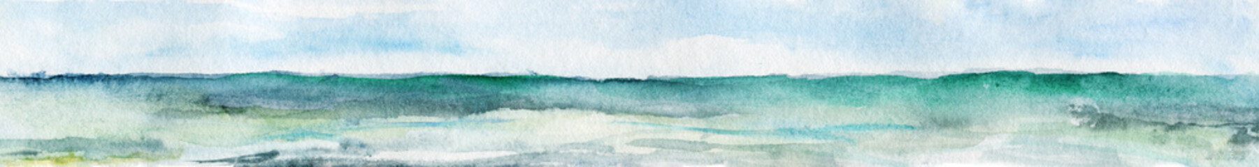 Hand Drawn Traditional Watercolor European Panoramic Landscape