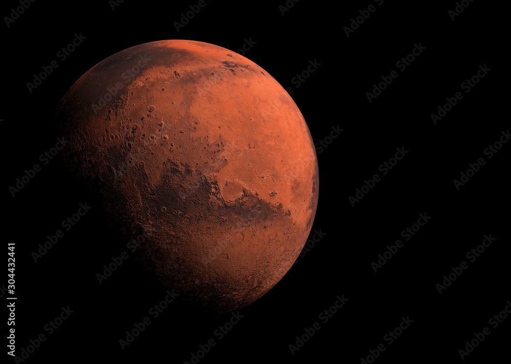 Wall mural mars planet in space concept covered in shadow with surface detail