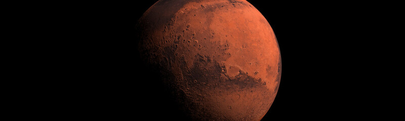 Mars planet in space concept covered in shadow with surface detail panoramic © Studio-FI
