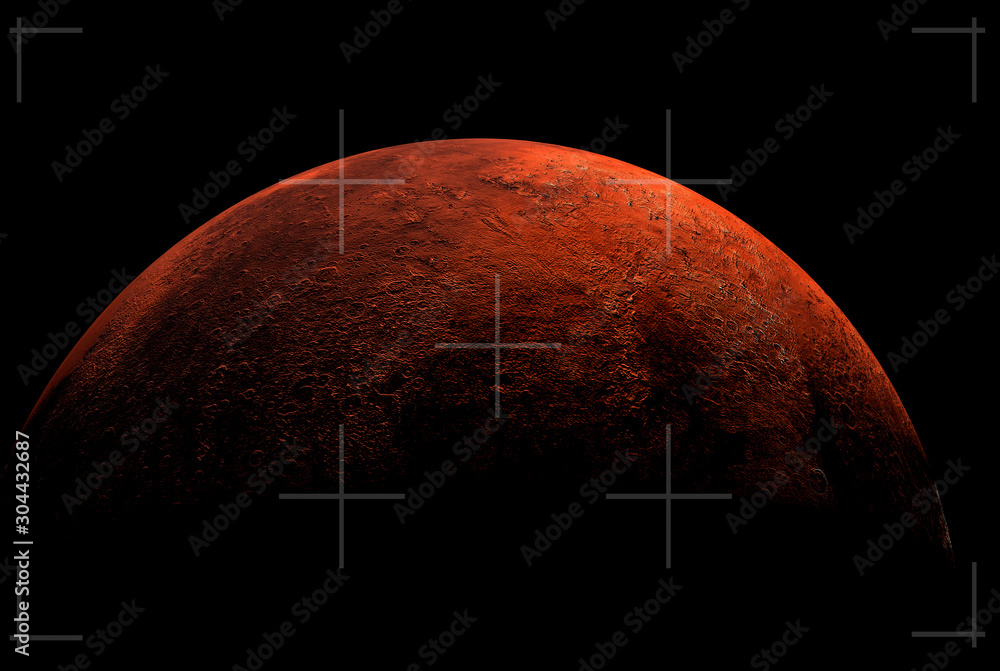 Wall mural conceptual look at ht planet mars from space with camera cross hairs over the planet