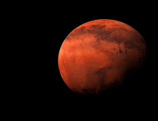 Mars planet in space concept covered in shadow with surface detail
