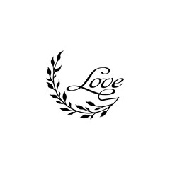 Vector tattoo sketch illustration - branch and inscription love. Botany style, beautiful trendy tattoo for a girl