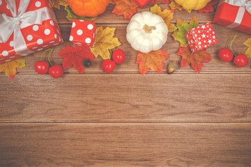 Beautiful Background. Gift box red and Accessories for Holiday Christmas background, Copy space for...