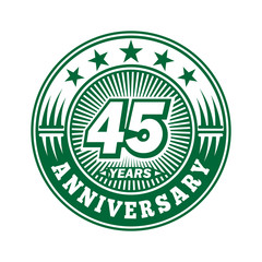 45 years logo. Forty-five years anniversary celebration logo design. Vector and illustration.