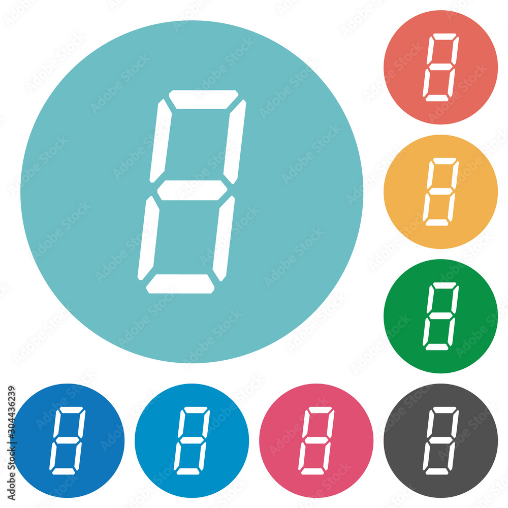 Aufkleber digital number eight of seven segment type flat round icons