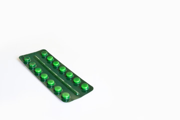 Pills in blister packs on a light background. Medicines for diseases.