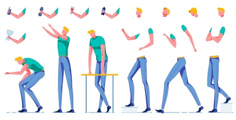 Man Working, Casual Clothing, Character Kit Flat.