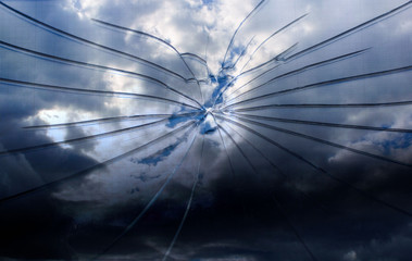 abstraction crack on broken glass and mirror on an isolated background