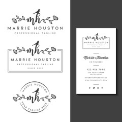 Feminine logo with business card template vector