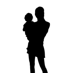 Mother with baby, isolated vector silhouette. Woman holding child