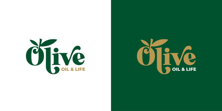 olive oil typography logo design template vector