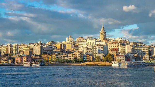 Time lapse video of Galata Tower and Istanbul city skyline in Istanbul, Turkey.