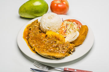 Stewed tongue with rice and vegetables