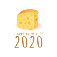 Happy new year 2020 vector cheese illustration.