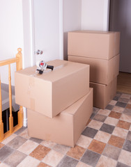 Stack of moving box in a house