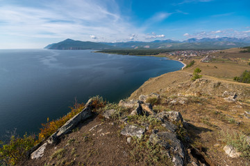 View of the Baikalskoe village from the mountain at Cape Ludar