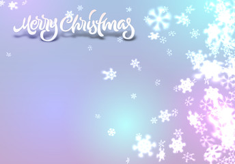Christmas snowflakes background with falling snow and lettering or calligraphic greeting text