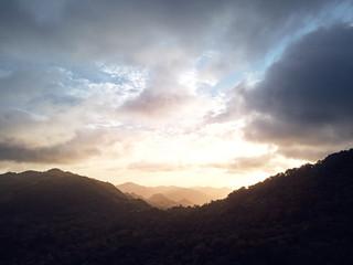 Dramatic sunset over mountain peaks