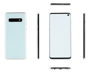 Different views of modern white smartphone