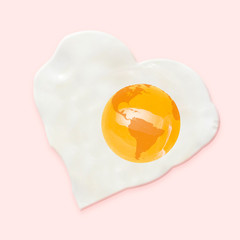 Planet as an fried egg on pink background. Copyspace. Modern design. Contemporary colorful and conceptual bright art collage. Global warming, environmental and eco saving, plastic pollution concept.
