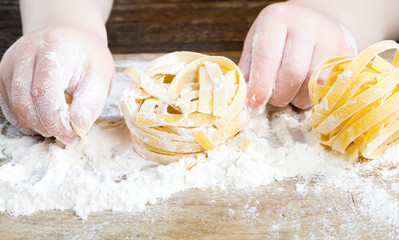 several twisted long pasta
