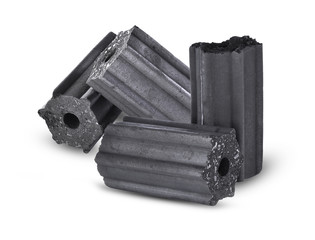 charcoal briquettes on white background
