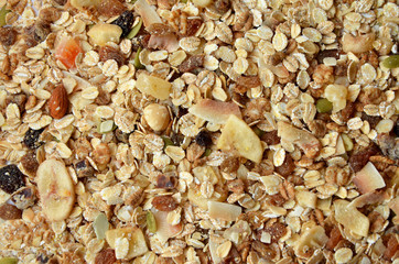 muesli seamless background with  granola with fruits and nuts 