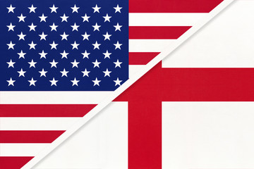 USA vs England national flag from textile. Relationship, between american and european countries.