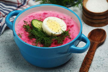 Cold soup from beetroot - a traditional dish of Eastern European cuisine	